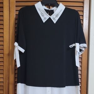 Black & White Embellished Collar Top